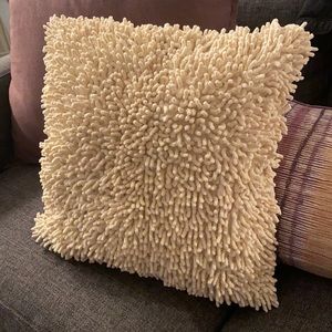 Off White Shag Square Throw Pillow